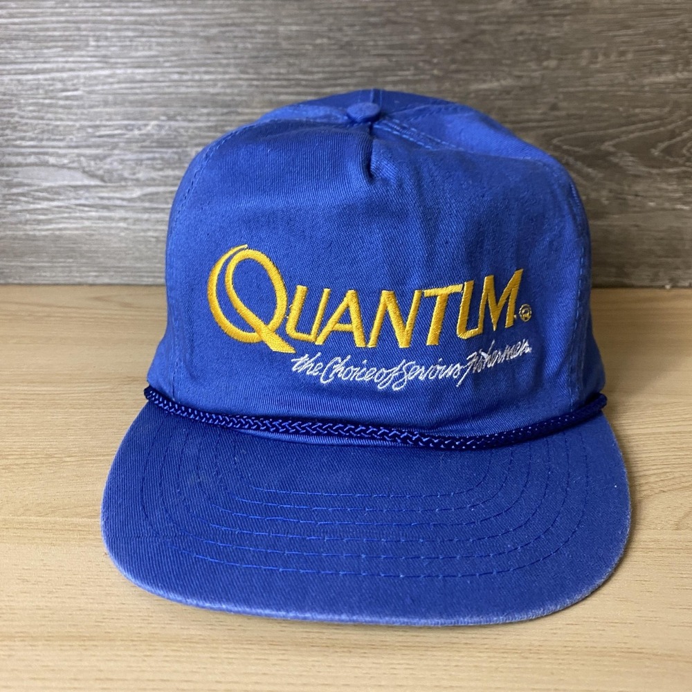 Vintage Quantum Hat Cap Snap Back Blue Embroidered Fishing Promo Mens 90s